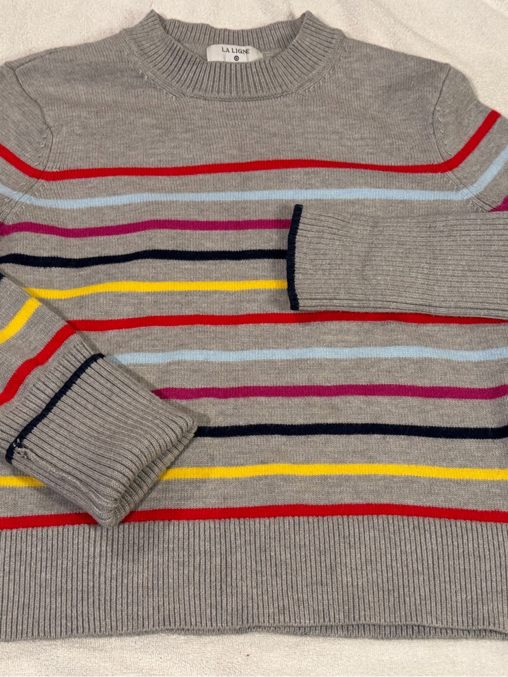 La Ligne by Target Gray Crewneck Sweater with Multicolor Stripes, Size S